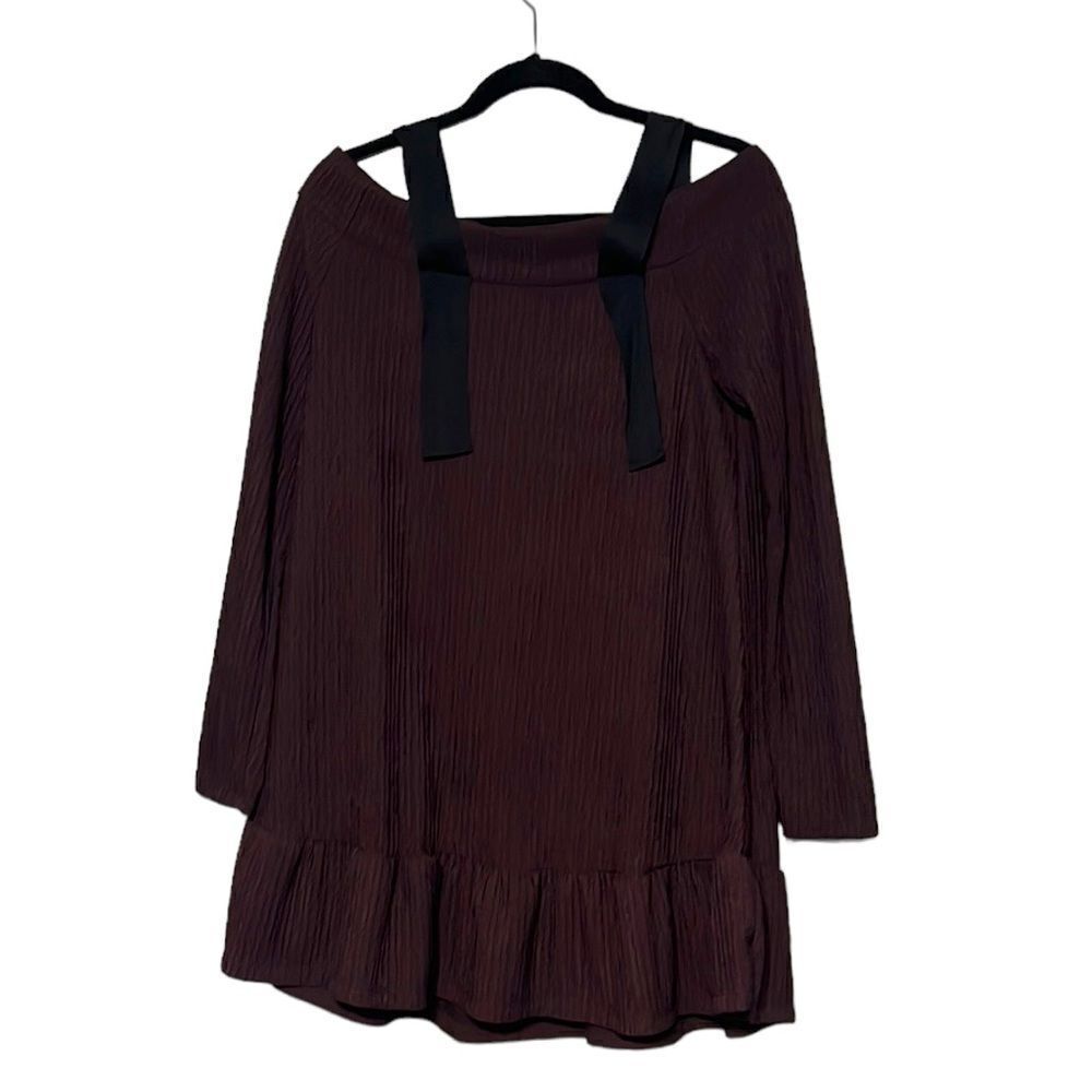 Hayden Mini Dress Woman's Size Medium Plum Cold Shoulder Long Sleeve Pullover